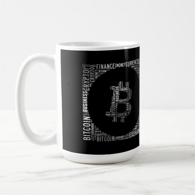 Bitcoin logo wordart graphics coffee mug (Left)