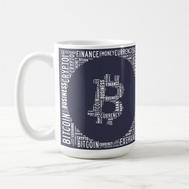 Bitcoin logo wordart graphics coffee mug (Left)