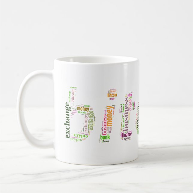 Bitcoin logo wordart graphics coffee mug (Left)
