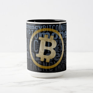 Bitcoin logo wordart graphics Two-Tone coffee mug