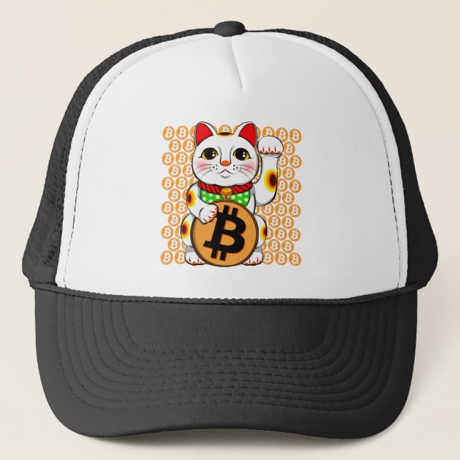 Bitcoin Maneki Neko Lucky Cat 04 Trucker Hat (Front)