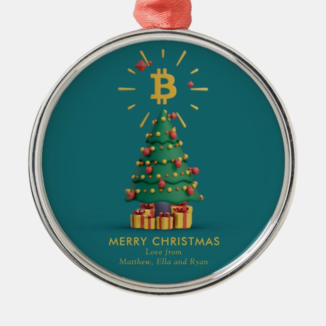 Bitcoin Merry Christmas Cryptocurrency Custom Name Metal Ornament (Front)