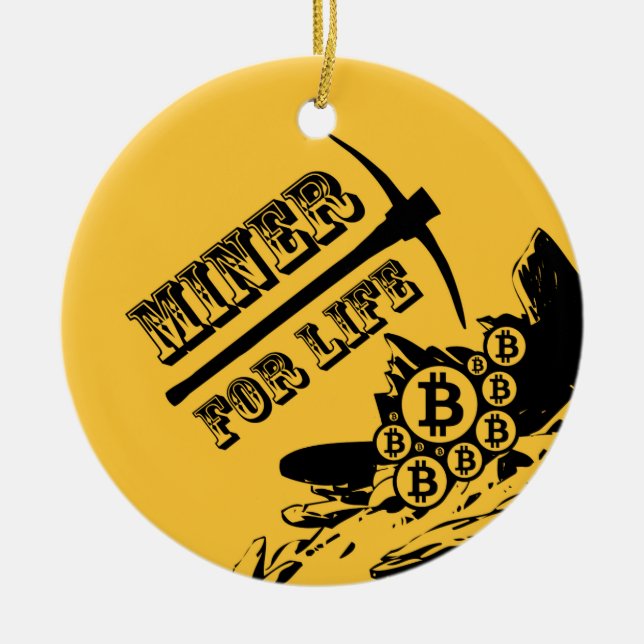 Bitcoin Miner for Life Ceramic Tree Decoration (Front)