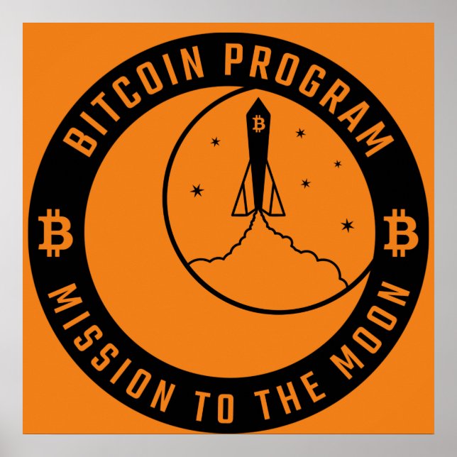 Bitcoin mission to the Moon orange black Poster (Front)