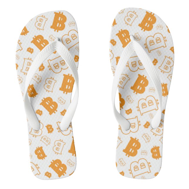 Bitcoin Modern Orange White Cryptocurrency Pattern Thongs (Footbed)