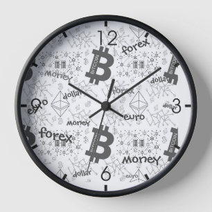 Bitcoin Money White Grey Intricated Desig Clock