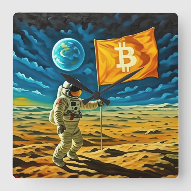 Bitcoin Moon Square Wall Clock (Front)