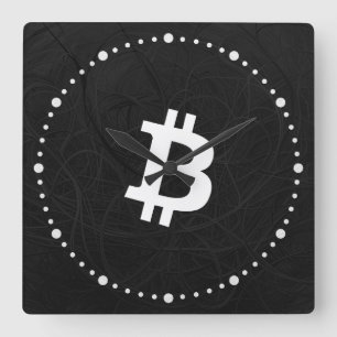 Bitcoin Neuron Black Square Wall Clock