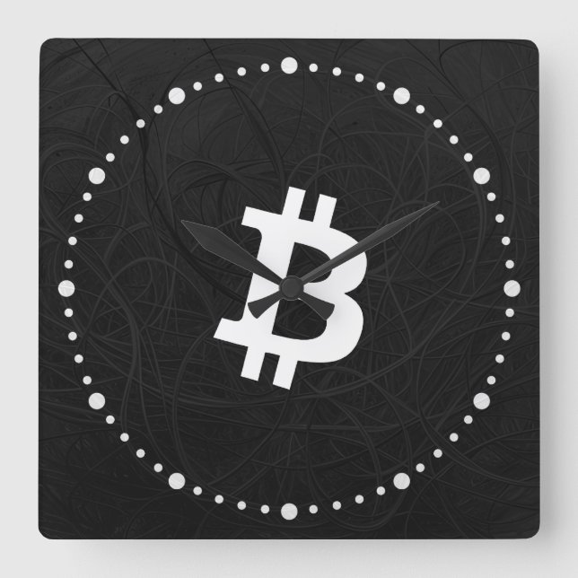 Bitcoin Neuron Black Square Wall Clock (Front)