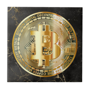 Bitcoin on Elegant Black Marble - Cryptocurrency Ceramic Tile