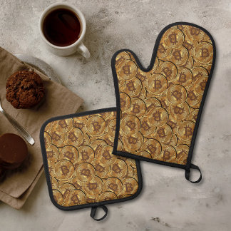 Bitcoin Pattern Crypto Money Gold Cool Luxury Geek Oven Mitt & Pot Holder Set