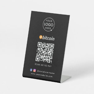 Bitcoin Payment Black Business Scannable QR Code Pedestal Sign