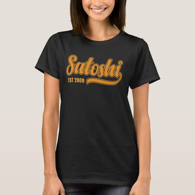 Bitcoin Satoshi Est. 2009 Blockchain Mining Crypto T-Shirt (Front)