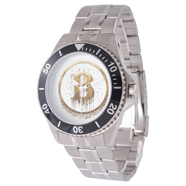 Bitcoin Stainless Steel Bracelet Watch (Angled)