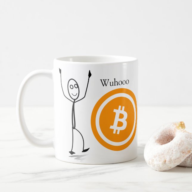 Bitcoin Stick figure Coffee Mug | Customisable (With Donut)