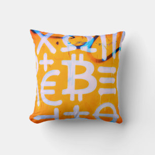 Bitcoin Street Art (Orange Painting No. 1) Cushion