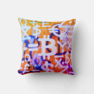 Bitcoin Street Art (Orange Painting No. 2) Cushion