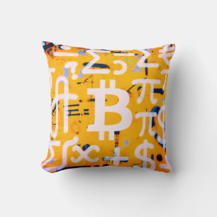 Bitcoin Street Art (Orange Painting No. 4) Cushion