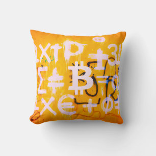 Bitcoin Street Art (Orange Painting No. 5) Cushion