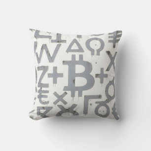 Bitcoin Street Art (White Painting No. 1) Cushion