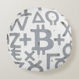 Bitcoin Street Art (White Painting No. 1) Round Cushion