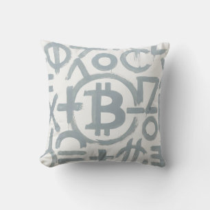 Bitcoin Street Art (White Painting No. 2) Cushion