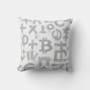 Bitcoin Street Art (White Painting No. 4) Cushion