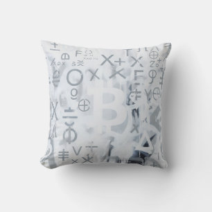 Bitcoin Street Art (White Painting No. 5) Cushion