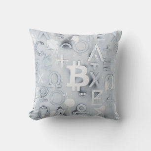 Bitcoin Street Art (White Painting No. 7) Cushion
