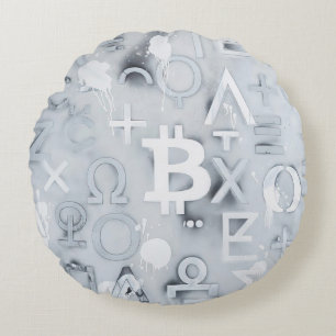 Bitcoin Street Art (White Painting No. 7) Round Cushion