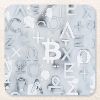 Bitcoin Street Art (White Painting No. 7) Square Paper Coaster