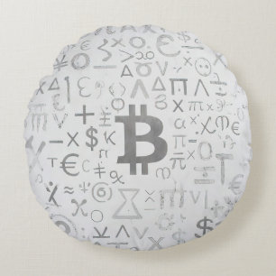 Bitcoin Street Art (White Painting No. 8) Round Cushion