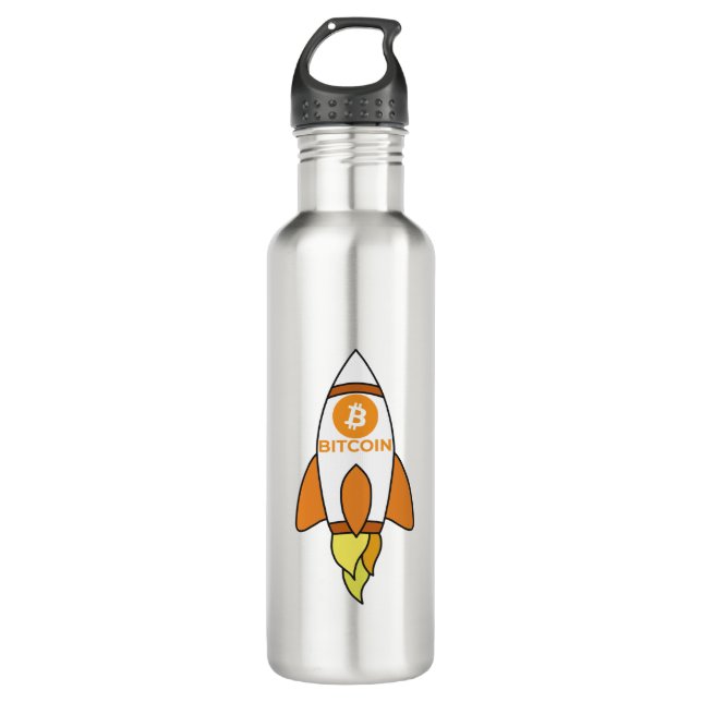 Bitcoin To The Moon Rocket 710 Ml Water Bottle (Front)