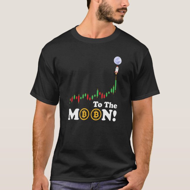 Bitcoin To The Moon Rocket Crypto Design Network B T-Shirt (Front)