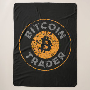 Bitcoin Trader Grunge Text Circle Outline Black Sherpa Blanket