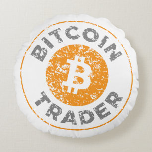 Bitcoin Trader Grunge Text Circle Outline Round Cushion