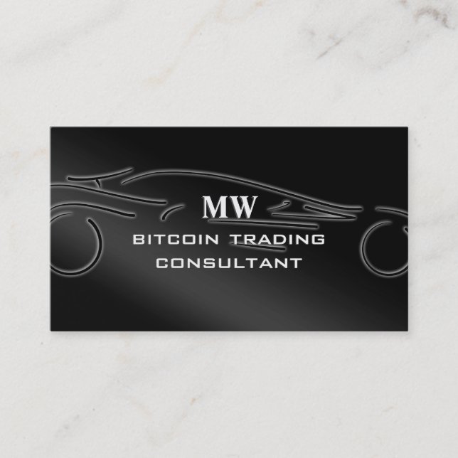 Bitcoin Trading Consultant, silver sports car logo Business Card (Front)