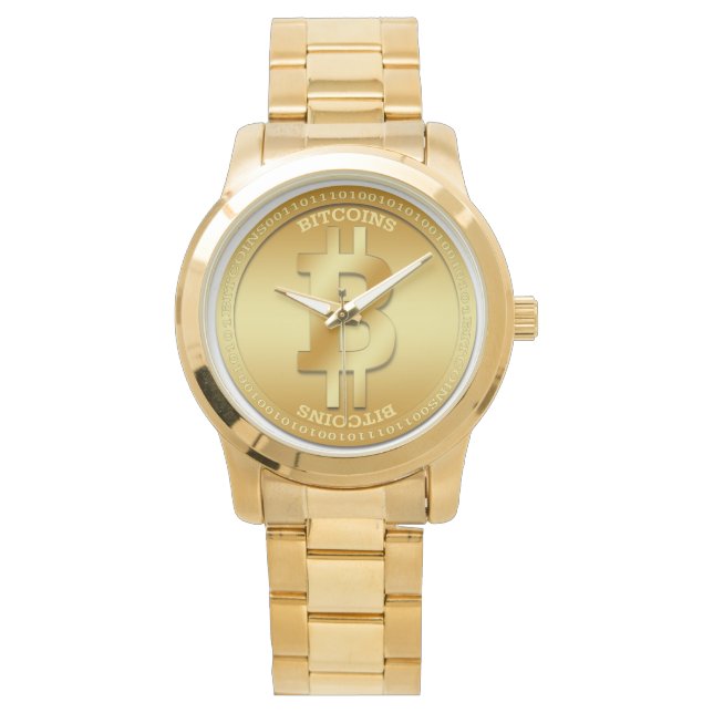 Bitcoin Unisex Oversized Gold Bracelet Watch (Front)