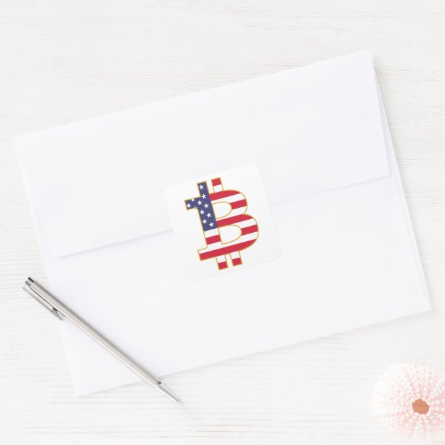 Bitcoin USA Flag  - Btc Crypto Square Sticker (Envelope)