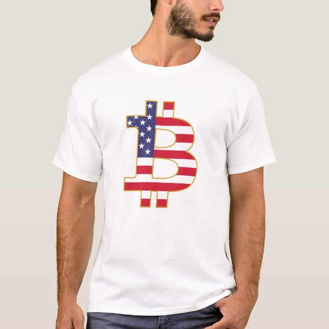 Bitcoin USA Flag  - Btc Crypto T-Shirt (Front)