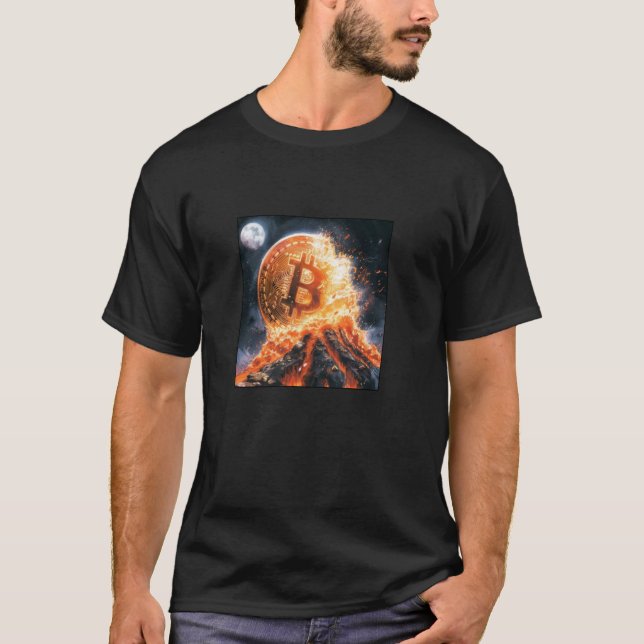 Bitcoin Volcano Fire Lava Mountain Fate T-Shirt (Front)