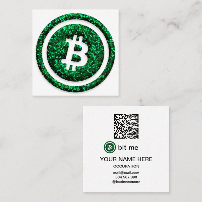 Bitcoin Wallet QR Code Bit Me Logo Square Business Card (Front/Back)