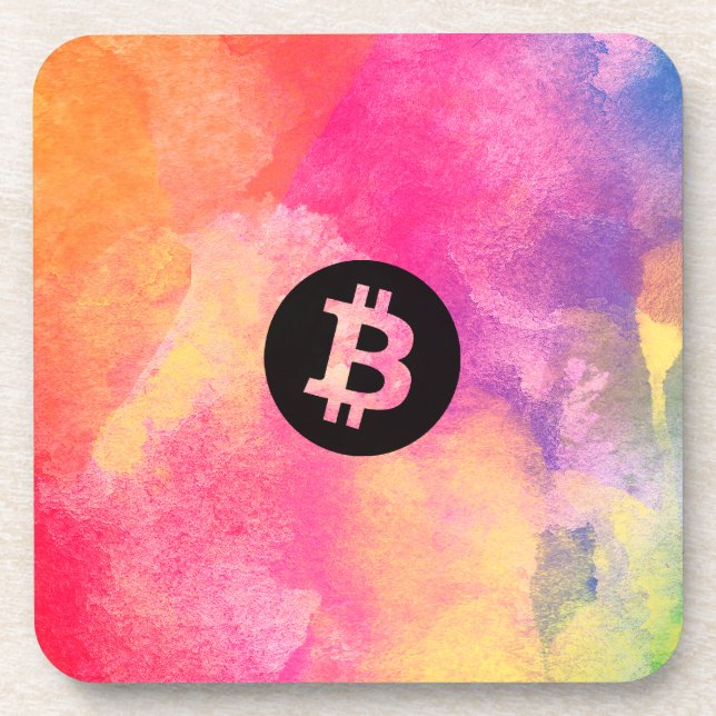Bitcoin Watercolor Coaster (Front)
