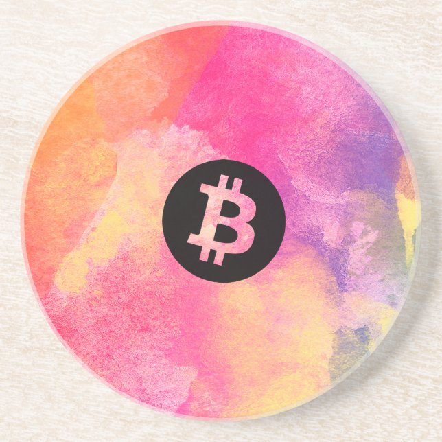 Bitcoin Watercolor Coaster (Front)