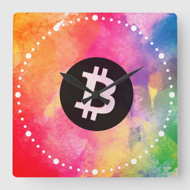 Bitcoin Watercolor (Style 1 - Genesis) Square Wall Clock (Front)