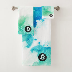 Bitcoin Watercolor (Style 5 - Wave Rider) Bath Towel Set