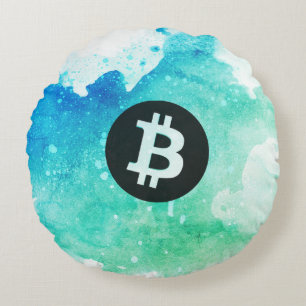 Bitcoin Watercolor (Style 5 - Wave Rider) Round Cushion