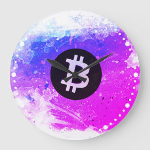 Bitcoin Watercolor (Style 6 - Miami Beach) Large Clock