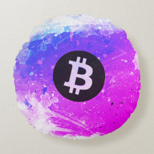 Bitcoin Watercolor (Style 6 - Miami Beach) Round Cushion