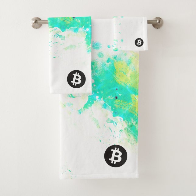 Bitcoin Watercolor (Style 7 - Stack Sats) Bath Towel Set (Insitu)